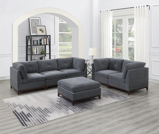 Ash Grey Chenille Fabric Modular Sofa Set 6pc Set Living Room Furniture Couch Sofa Loveseat 4x Corner Wedge 1x Armless Chair and 1x Ottoman Tufted Back Exposed Wooden Base image