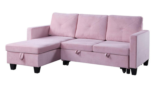Nova Pink Velvet Reversible Sleeper Sectional Sofa withStorage Chaise image