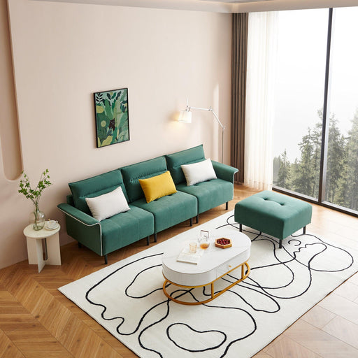 L-Shaped Sectional Sofa with Removeable Ottoman and 3 Pillows-GREEN image