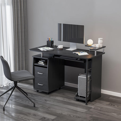 solid wood computer Desk,office table with PC droller,Storage shelves and file cabinet , two drawers, CPU tray,a shelf  used for planting, single , black. 47.24''L 21.65''W 34.35''H image