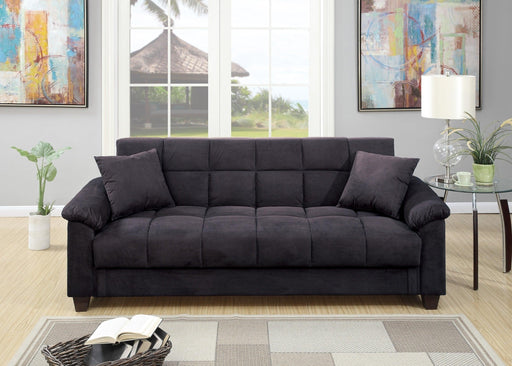 Contemporary Living Room Adjustable Sofa Ebony Microfiber Couch PlushStorage Couch 1pc Futon Sofa w Pillows image