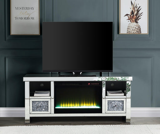 ACME Noralie TV STAND W/FIREPLACE Mirrored & Faux Diamonds LV00313 image