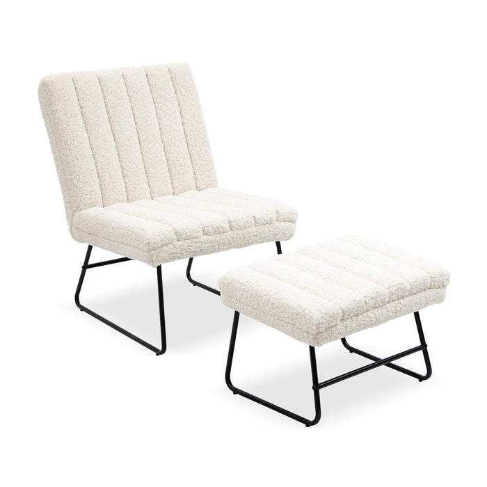 Off White CashmereModern Lazy Lounge Chair, Contemporary Single Leisure Upholstered Sofa Chair Set image