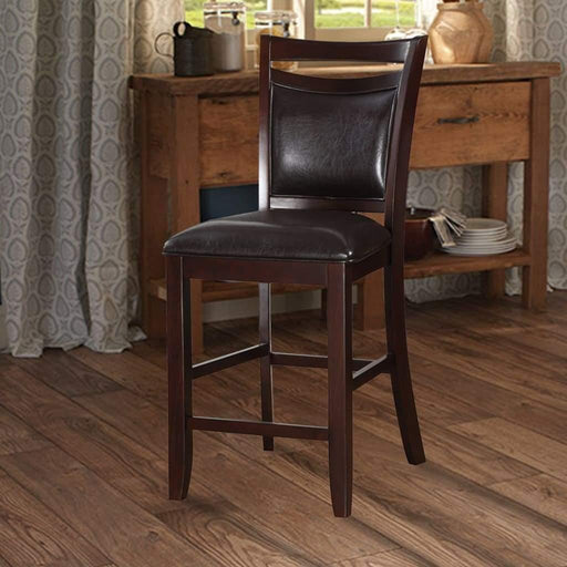 Set of 2 Counter Height Chairs Brown Color wood finish Mid-CenturyModern Padded Faux Leather Seat And Back High Chairs Kitchen Dining Furniture image