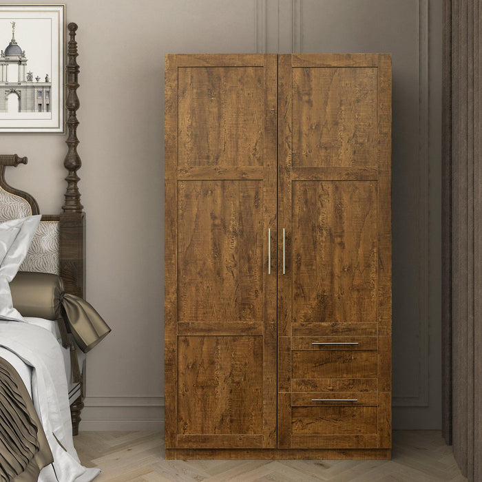 High wardrobe and kitchen cabinet with 2 doors, 2 drawers and 5Storage spaces,walnut image