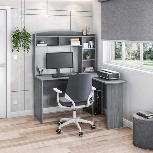 Techni MobiliModern L-Shaped Desk with Hutch, Grey image