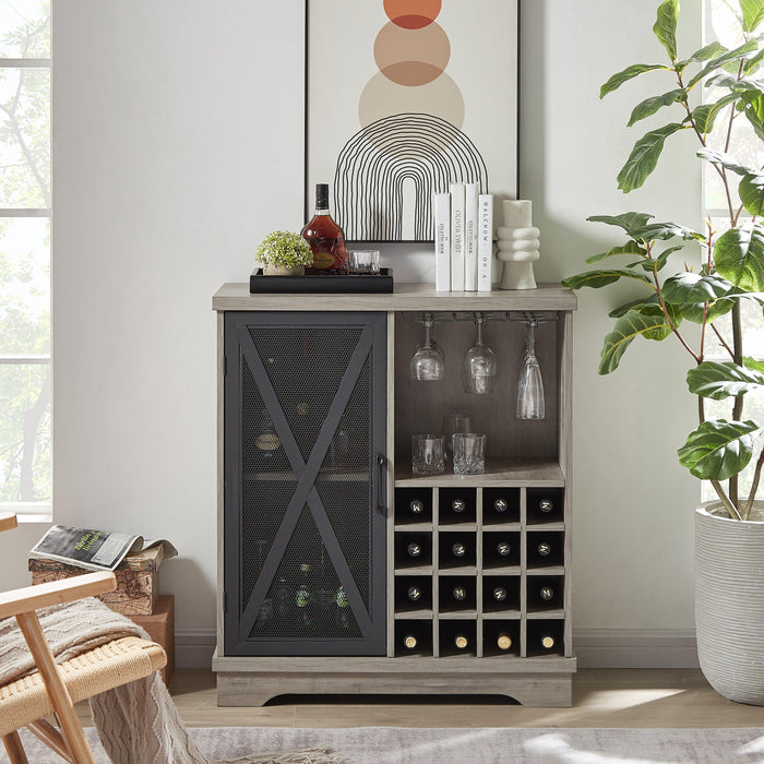 Single door wine cabinet with 16 wineStorage compartments (Gray, 31.50" W*13.78" D*35.43" H) image