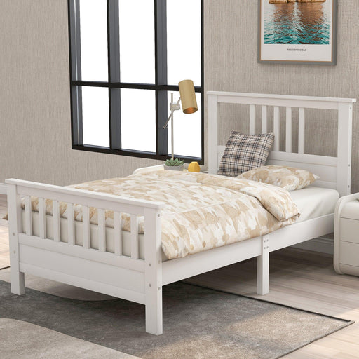 Wood Platform Bed with Headboard and Footboard, Twin (White) image