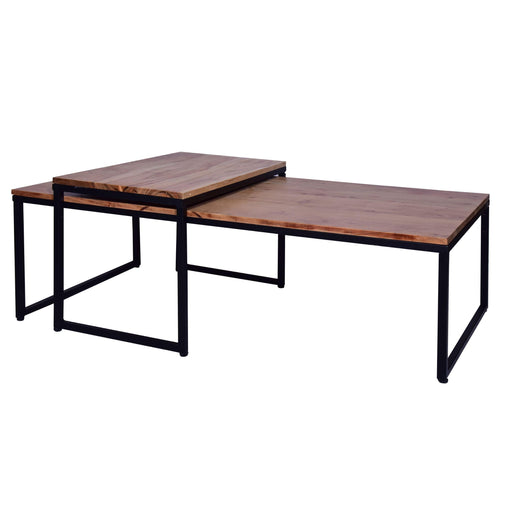 48, 27 Inch 2 Piece Rectangular Wood Nesting Coffee and End Table Set, Sled Metal Base, Brown, Black image