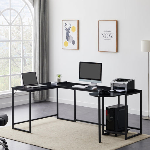 U-shaped Computer Desk, Industrial Corner Writing Desk with CPU Stand, Gaming Table Workstation Desk for Home Office (Black) image