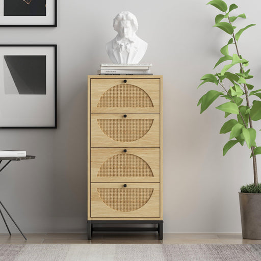 Natural rattan, Cabinet with 4 drawers, Suitable for living room, bedroom and study, Diversified Storage image