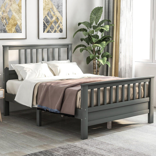 Wood Platform Bed with Headboard and Footboard, Full (Gray) image