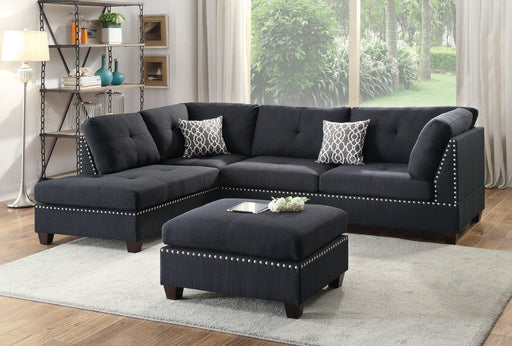 3-pcs Sectional Sofa Black Polyfiber Cushion Sofa Chaise Ottoman Reversible Couch Pillows image