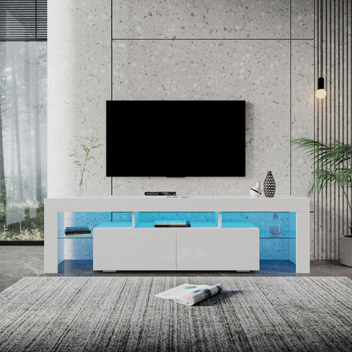 Modern gloss white TV Stand for 80 inch TV , 20 Colors LED TV Stand w/Remote Control Lights image