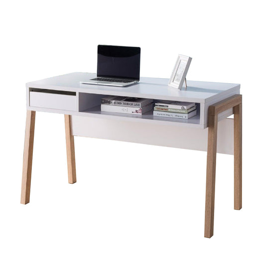 Contemporary Style Desk With OpenStorage Shelf, White and brown image