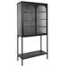 Stylish Tempered Glass TallStorage Cabinet with 2 Arched Doors Adjustable Shelves and open bottom shelf ,Feet Anti-Tip Dust-free Fluted Glass Kitchen Credenza Black Color image