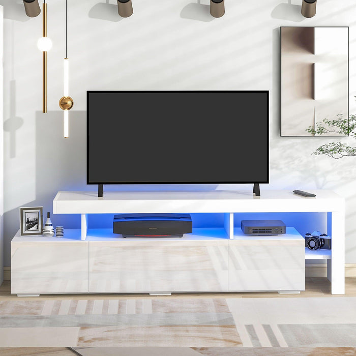 Modern Style 16-colored LED Lights TV Cabinet， UV High Gloss Surface Entertainment Center with DVD Shelf，Up to 70 inch TV, White image
