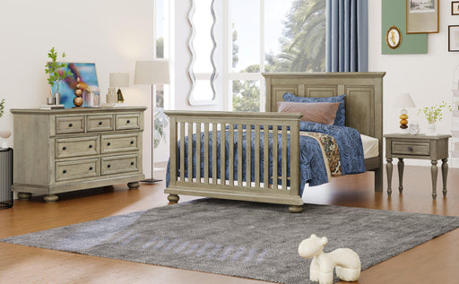 3 Pieces Nursery Sets Traditional Farmhouse Style Full Bed + Nightstand +Dresser,Stone Gray image