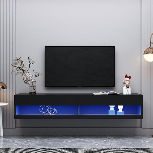 180 Wall Mounted Floating 80" TV Stand with 20 Color LEDs Black image