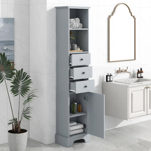 Grey Tall Bathroom Cabinet, FreestandingStorage Cabinet with 3 Drawers and Adjustable Shelf, MDF Board with Painted Finish image