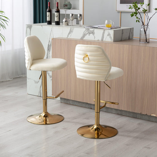Swivel Bar Stools Chair Set of 2Modern Adjustable Counter Height Bar Stools, Velvet Upholstered Stool with Tufted High Back & Ring Pull for Kitchen , Chrome Golden Base,Cream image