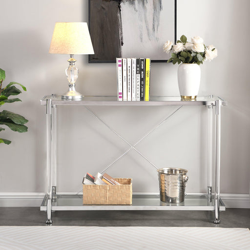 Acrylic Glass Side Table,Chrome Sofa Table,  Console Table for Living Room& Bedroom image