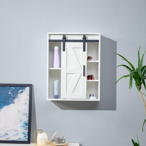 Wood wall-mountedStorage cabinet, 5-layer toilet bathroomStorage cabinet, multifunctional cabinet with adjustable door, white image
