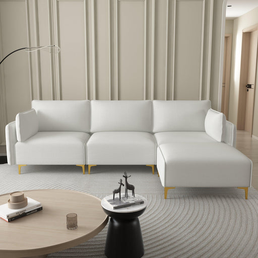 L Shape Sectional Sofa with USB Beige Fabric image