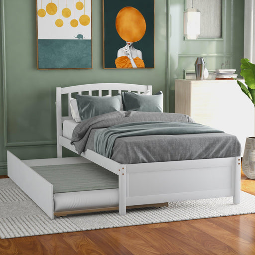 Twin size Platform Bed Wood Bed Frame with Trundle, White image