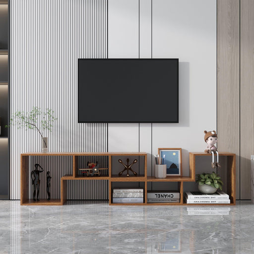 Double L-Shaped TV Stand，Display Shelf ，Bookcase for Home Furniture,Walnut image