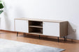 Aurora Light Brown Wood Finish TV Stand with 2 White Cabinets and Modular Shelves image