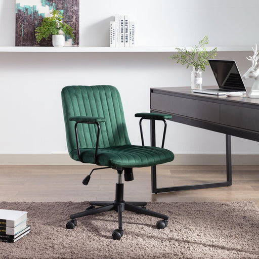 Mid-Back Desk Chair,Velvet Executive Swivel Office Chair with black Frame ,Swivel Arm Chair For Home Office(Green) image
