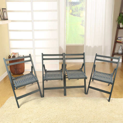 Furniture Slatted Wood Folding Special Event Chair - Gray, Set of 4 ，FOLDING CHAIR, FOLDABLE STYLE image