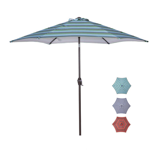 Outdoor Patio 8.6-Feet Market Table Umbrella with Push Button Tilt and Crank, Blue Stripes[Umbrella Base is not Included] image