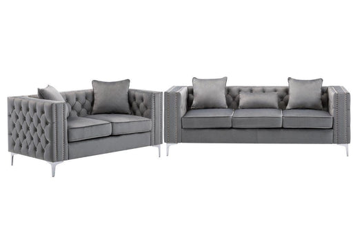 Lorreto Gray Velvet Fabric Sofa Loveseat Living Room Set image