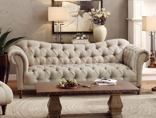 Traditional Style Button-Tufted 1pc Sofa Rolled Arms Brown Tone Fabric Upholstered Classic Look Furniture image