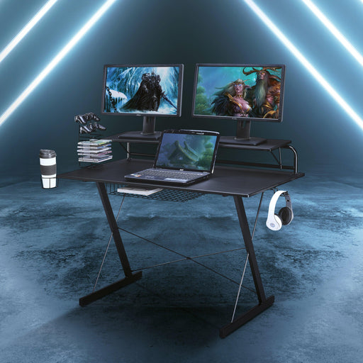 Techni Sport TS-200 Carbon Computer Gaming Desk with Shelving, Black image