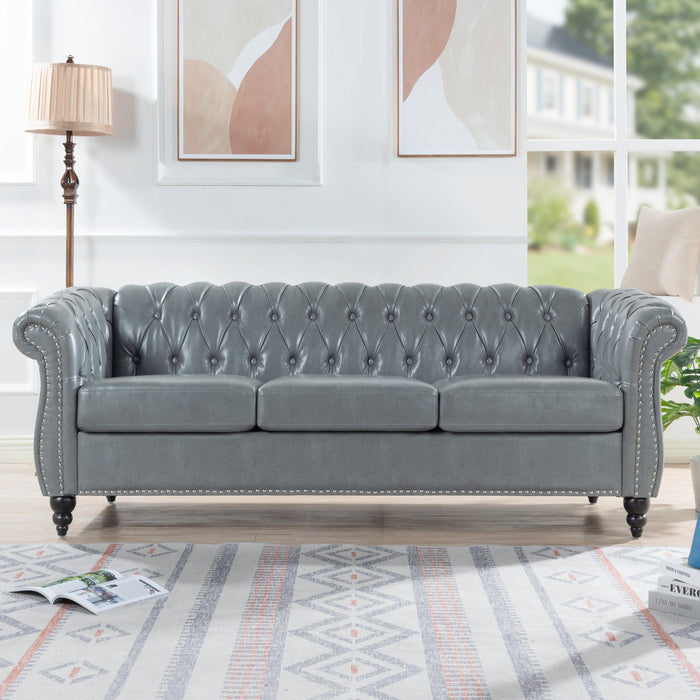 84.65" Rolled Arm Chesterfield 3 Seater Sofa. image