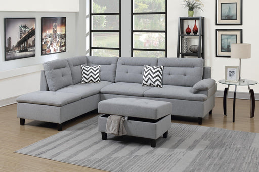 Living Room Furniture Grey Cushion Sectional w Ottoman Linen Like Fabric Sofa Chaise image