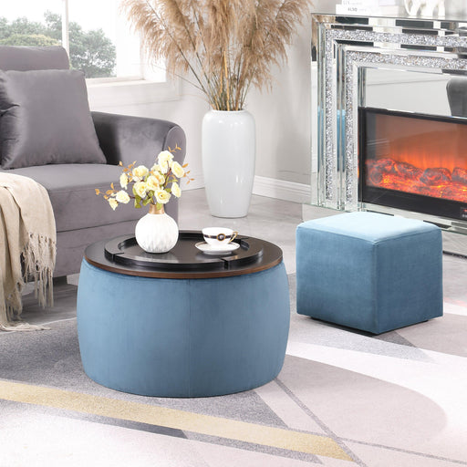 Round Ottoman Set withStorage, 2 in 1 combination, Round Coffee Table, Square Foot Rest Footstool for Living Room Bedroom Entryway Office image