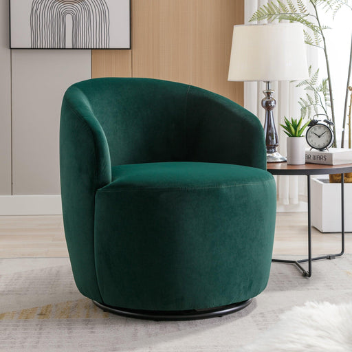 Velvet Fabric Swivel Accent Armchair Barrel Chair With Black Powder Coating Metal Ring,Green image
