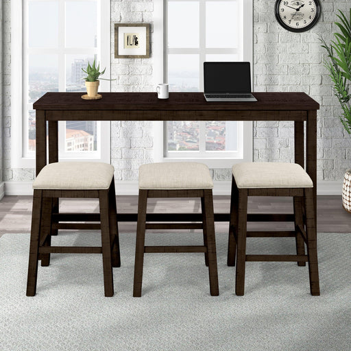 4 Pieces Counter Height Table with Fabric Padded Stools, Rustic Bar Dining Set with Socket, Brown image