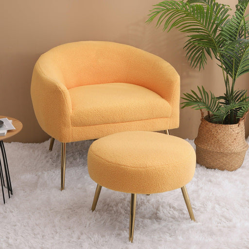 Accent Chair with Ottoman/ld Legs,Modern Accent Chair for Living Room, Bedroom or Reception Room,Teddy Short Plush Particle Velvet Armchair with Ottoman for Living Room image