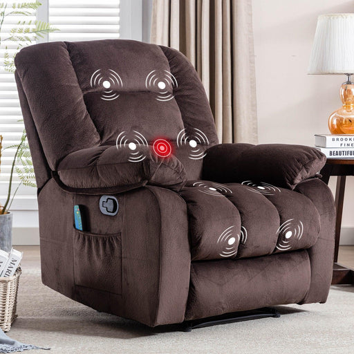 Overstuffed Massage Recliner Chairs with Heat and Vibration, Soft Fabric Single Manual Reclining Chair for Living Room Bedroom  (Brown) image
