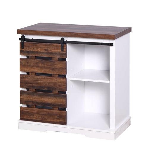 Living Room Wooden WhiteStorage Cabinet with Barn Door 31.5 x 15.35 x 32 inch image