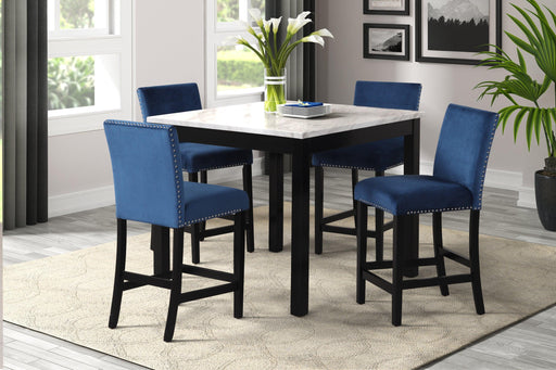 5-piece Counter Height Dining Table Set with One Faux Marble Dining Table and Four Upholstered-Seat Chairs，for Kitchen and Living room,Table : 42"L x42"Wx36"H,Chair:18.5"Wx23.2"Dx39.8"H,  Blue image