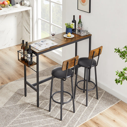 Bar Table Set with wine bottleStorage rack (Rustic Brown,47.24’’w x 15.75’’d x 35.43’’h) image