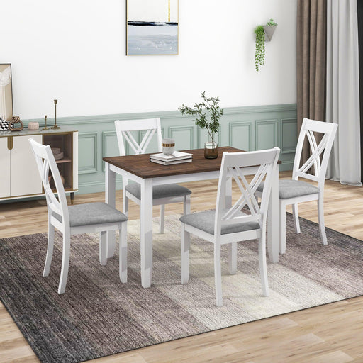 Rustic Minimalist Wood 5-Piece Dining Table Set with 4 X-Back Chairs for Small Places, White image