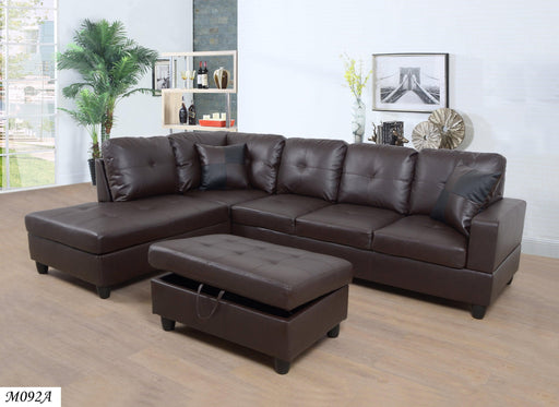 3 PC Sectional Sofa Set, (Brown) Faux Leather Right -Facing Chaise with FreeStorage Ottoman image