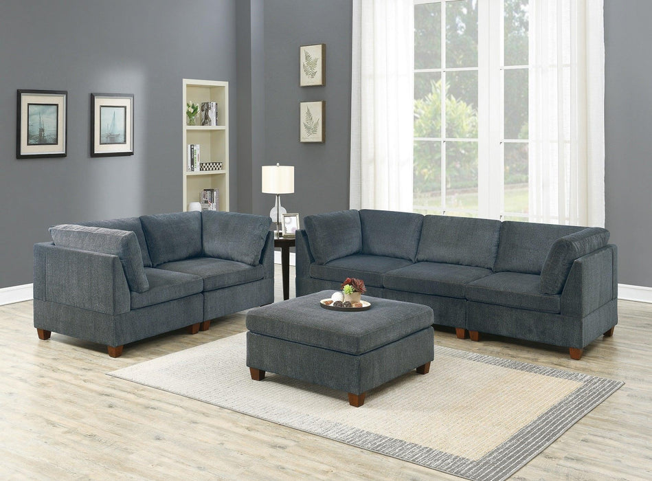 Living Room Furniture Grey Chenille Modular Sofa Set 6pc Set Sofa LoveseatModern Couch 4x Corner Wedge 1x Armless Chairs and 1x Ottoman Plywood image